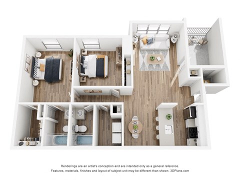 Floor plan for 2 beds, 2 baths, 1080 sqft
